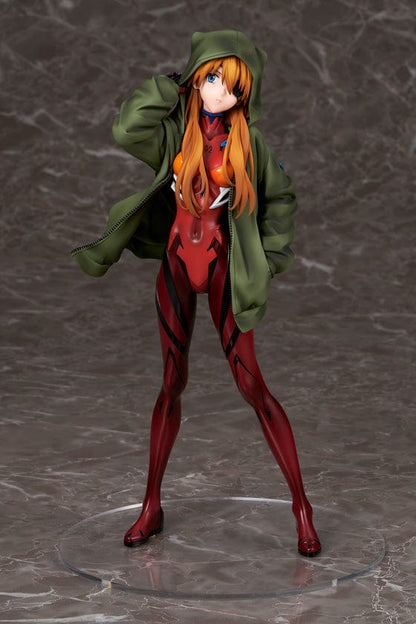 Rebuild of Evangelion Asuka Langley Shikinami Hoodie Ver. 1/7 Scale Figure in red plugsuit and green hoodie.