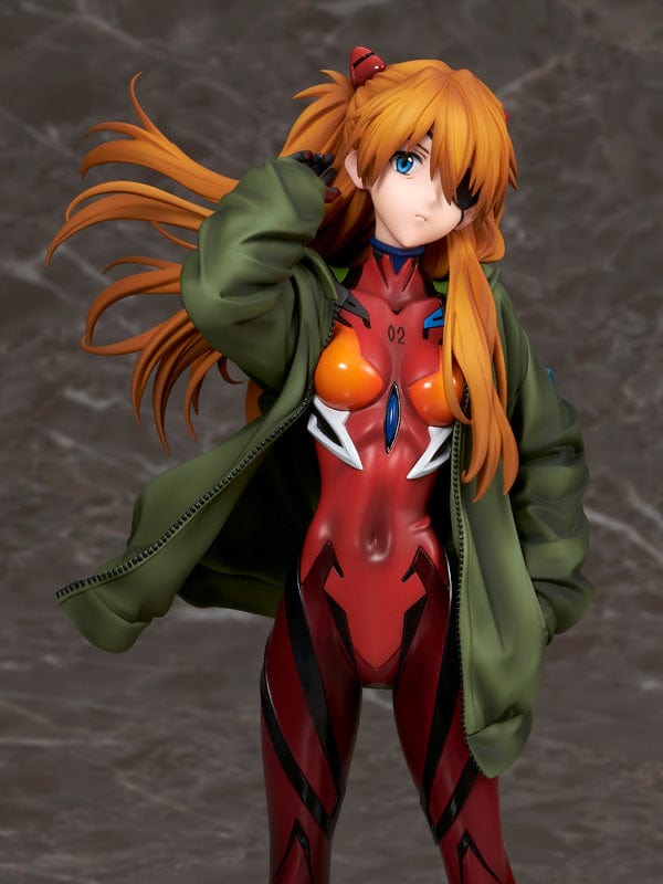 Rebuild of Evangelion Asuka Langley Shikinami Hoodie Ver. 1/7 Scale Figure in red plugsuit and green hoodie.