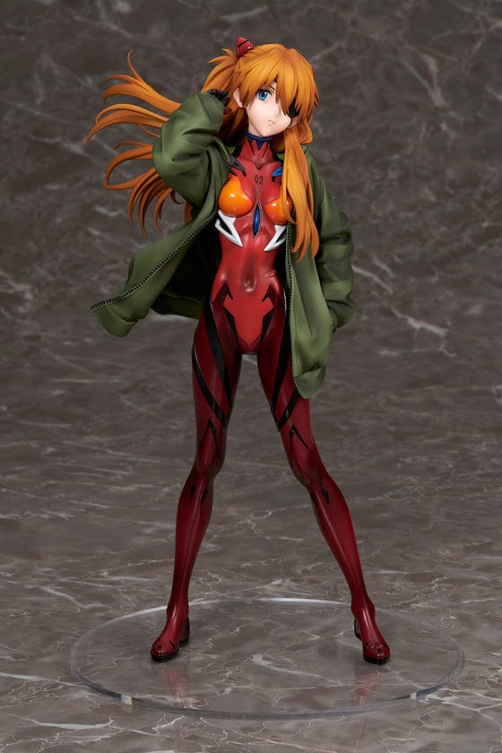 Rebuild of Evangelion Asuka Langley Shikinami Hoodie Ver. 1/7 Scale Figure in red plugsuit and green hoodie.