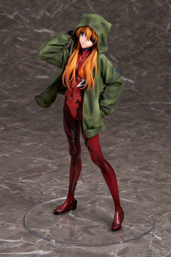 Rebuild of Evangelion Asuka Langley Shikinami Hoodie Ver. 1/7 Scale Figure in red plugsuit and green hoodie.