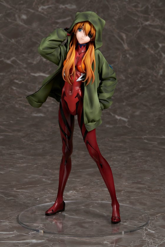 Rebuild of Evangelion Asuka Langley Shikinami Hoodie Ver. 1/7 Scale Figure in red plugsuit and green hoodie.