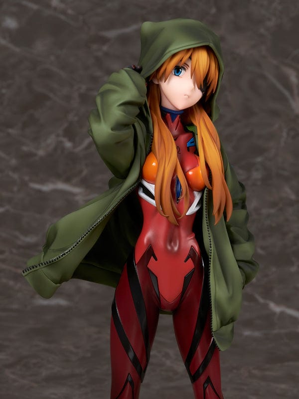 Rebuild of Evangelion Asuka Langley Shikinami Hoodie Ver. 1/7 Scale Figure in red plugsuit and green hoodie.