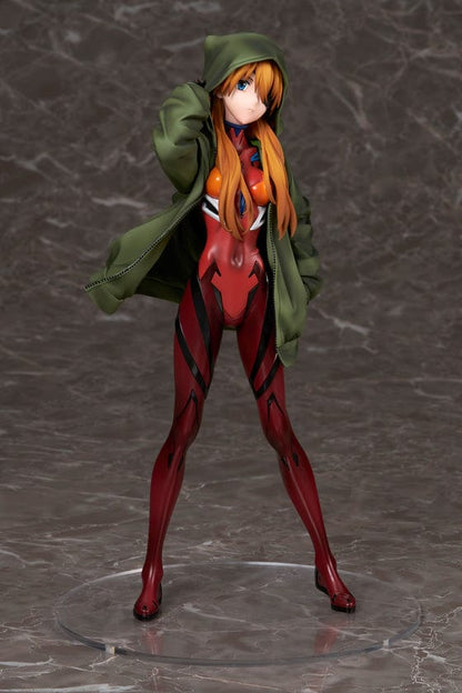 Rebuild of Evangelion Asuka Langley Shikinami Hoodie Ver. 1/7 Scale Figure in red plugsuit and green hoodie.