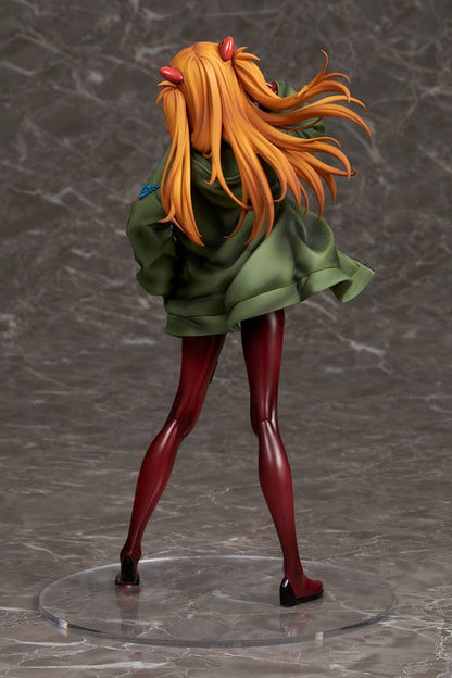 Rebuild of Evangelion Asuka Langley Shikinami Hoodie Ver. 1/7 Scale Figure in red plugsuit and green hoodie.