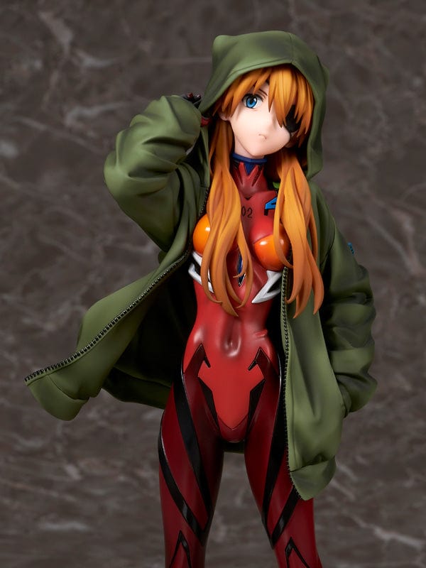 Rebuild of Evangelion Asuka Langley Shikinami Hoodie Ver. 1/7 Scale Figure in red plugsuit and green hoodie.