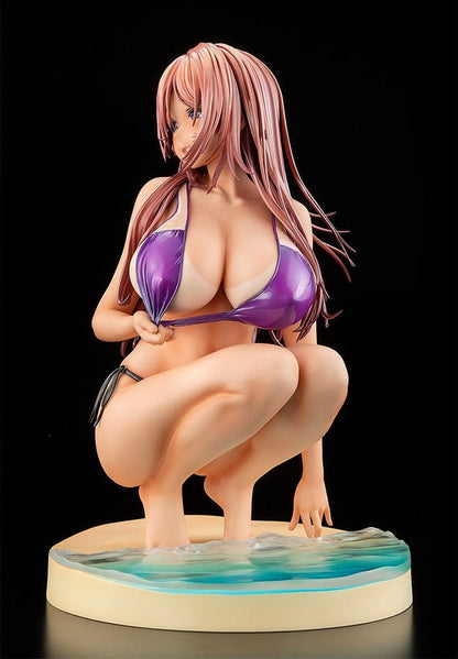 Piromizu Illustration Hanikami Kanojo Shinoha Kurumi 1/7 Scale Figure in purple bikini kneeling on beach base.