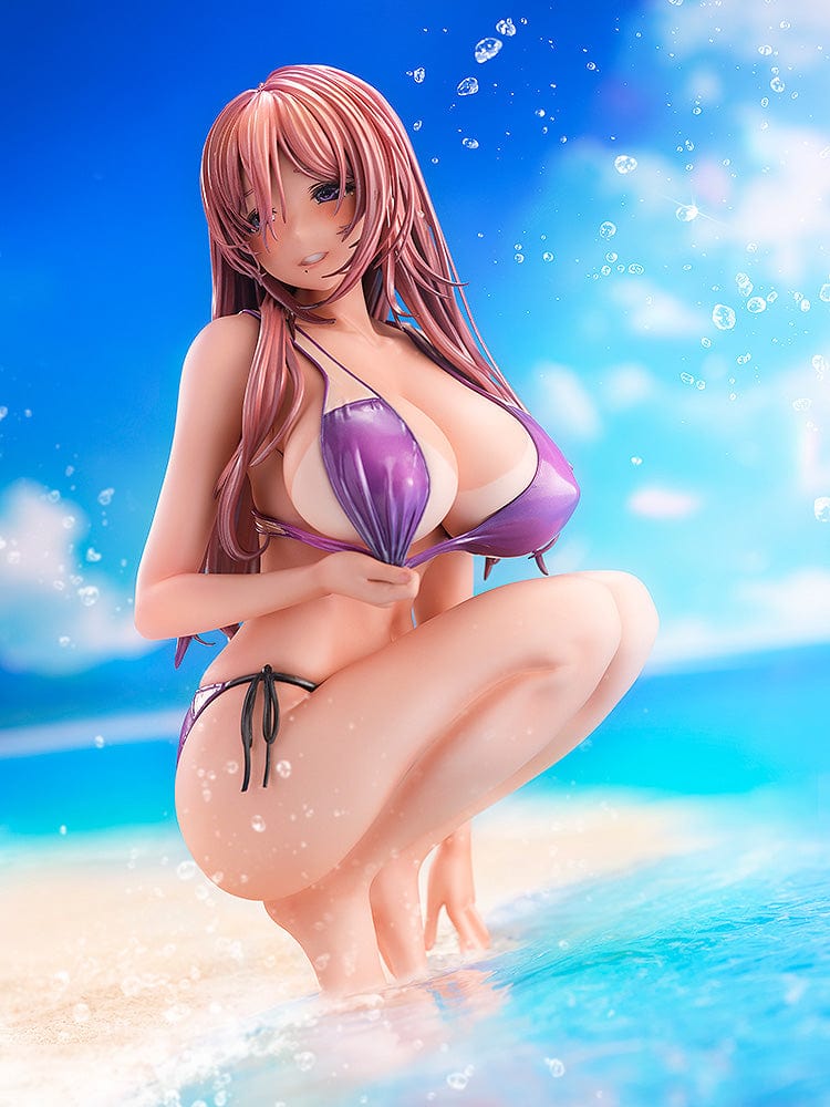 Piromizu Illustration Hanikami Kanojo Shinoha Kurumi 1/7 Scale Figure in purple bikini kneeling on beach base.