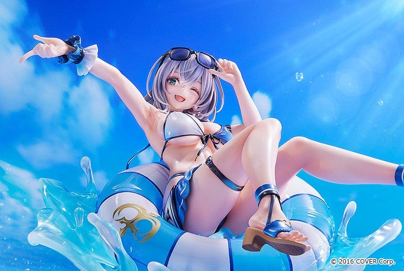 Hololive Production Shirogane Noel (Swimsuit Ver.) 1/7 Scale Figure lounging on float ring with water splash effects, in playful beach pose