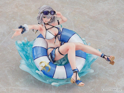 Hololive Production Shirogane Noel (Swimsuit Ver.) 1/7 Scale Figure lounging on float ring with water splash effects, in playful beach pose