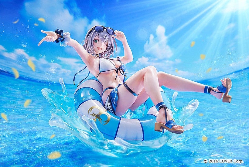 Hololive Production Shirogane Noel (Swimsuit Ver.) 1/7 Scale Figure lounging on float ring with water splash effects, in playful beach pose