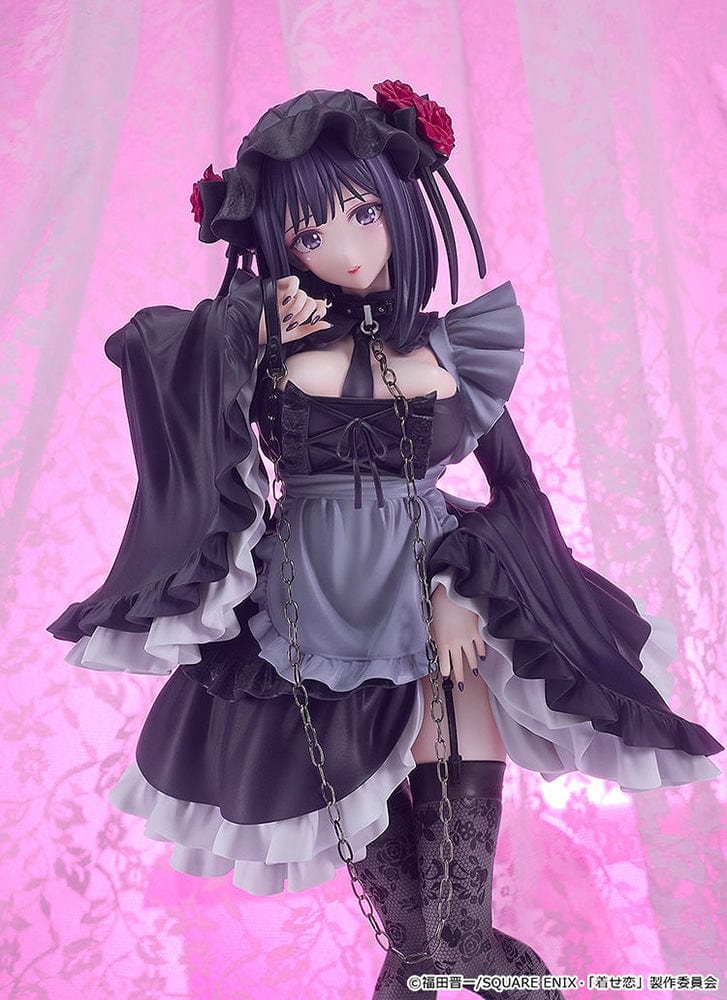 My Dress-Up Darling Shizuku Kuroe: Cosplay by Marin 1/6 Scale Figure in a Gothic Lolita outfit with intricate details, standing on a purple display base.