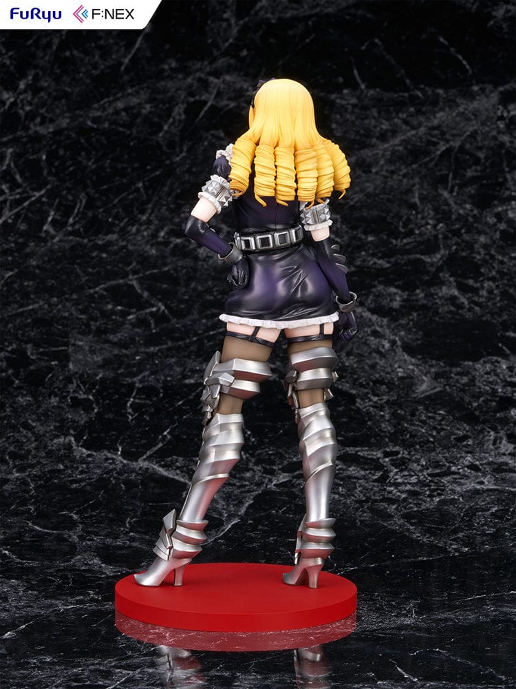 Overlord Fnex Solution Epsilon 1/7 Scale Figure wearing a maid outfit with armor, standing in a confident pose with blonde hair and thigh-high metal boots.