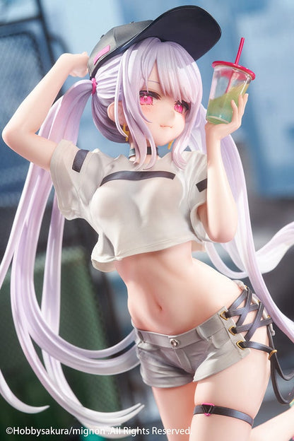 Mignon Illustration Spark 1/7 Scale Figure featuring a stylish character with pastel hair, streetwear outfit, and sneakers standing on a colorful lightning bolt-shaped base.