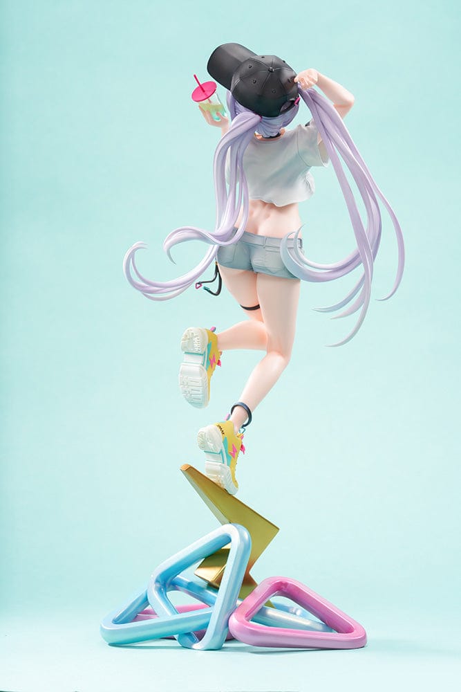 Mignon Illustration Spark 1/7 Scale Figure featuring a stylish character with pastel hair, streetwear outfit, and sneakers standing on a colorful lightning bolt-shaped base.