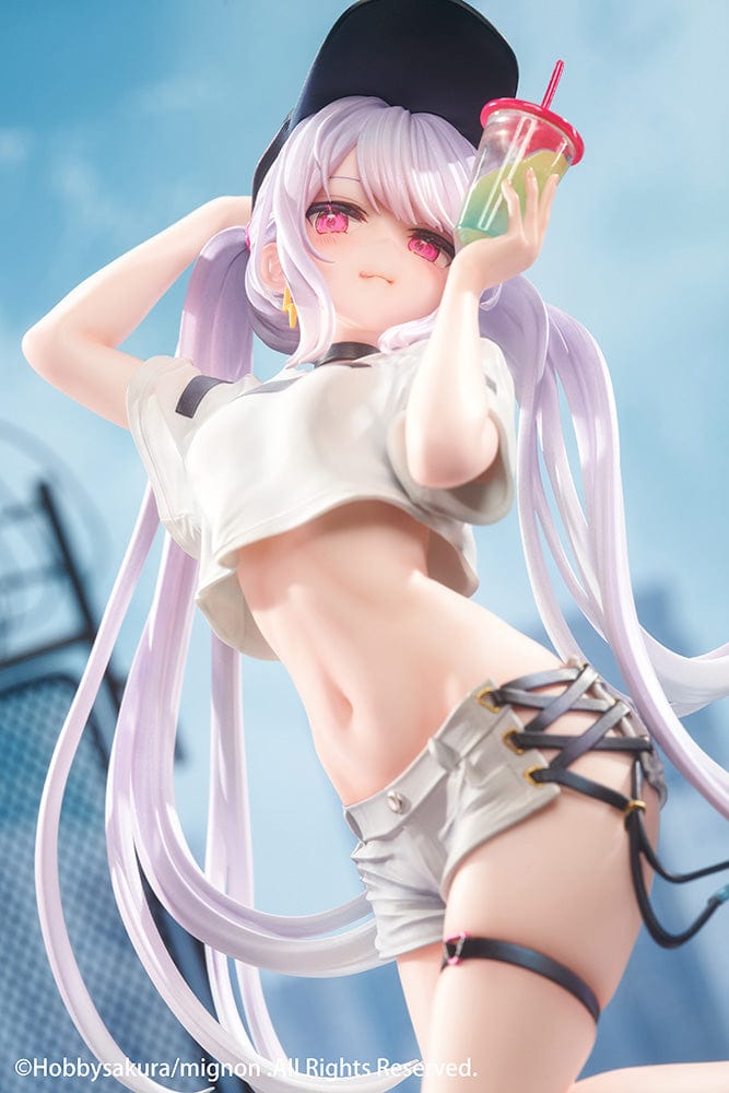 Mignon Illustration Spark 1/7 Scale Figure featuring a stylish character with pastel hair, streetwear outfit, and sneakers standing on a colorful lightning bolt-shaped base.