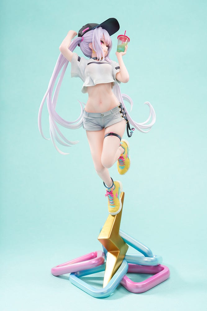 Mignon Illustration Spark 1/7 Scale Figure featuring a stylish character with pastel hair, streetwear outfit, and sneakers standing on a colorful lightning bolt-shaped base.