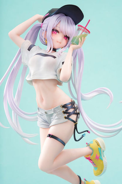 Mignon Illustration Spark 1/7 Scale Figure featuring a stylish character with pastel hair, streetwear outfit, and sneakers standing on a colorful lightning bolt-shaped base.