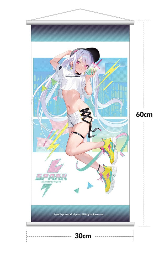 Mignon Illustration Spark 1/7 Scale Figure featuring a stylish character with pastel hair, streetwear outfit, and sneakers standing on a colorful lightning bolt-shaped base.