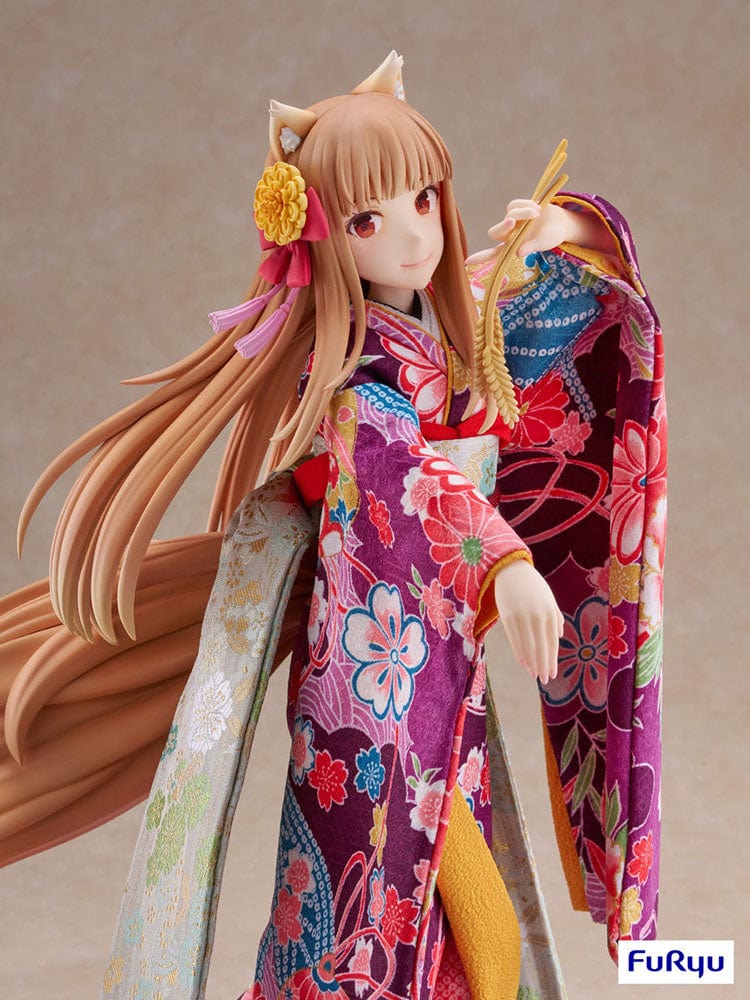 Spice and Wolf F:Nex Holo (Japanese Doll Ver.) 1/4 Scale Figure, draped in a richly patterned kimono with fox-like features, capturing the essence of the wise character.