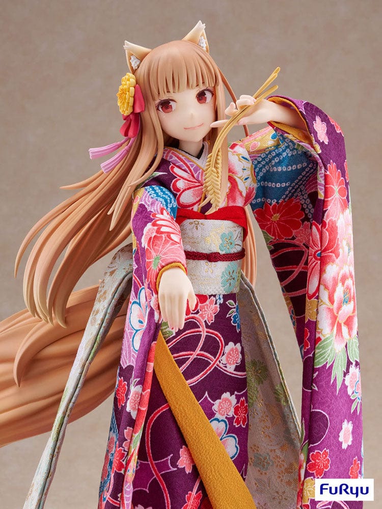Spice and Wolf F:Nex Holo (Japanese Doll Ver.) 1/4 Scale Figure, draped in a richly patterned kimono with fox-like features, capturing the essence of the wise character.