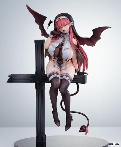 Neshia Illustration Succuba Sister no Onee-san 1/6 Scale Figure with pink hair, demon wings, gothic cross base, and intricate outfit design