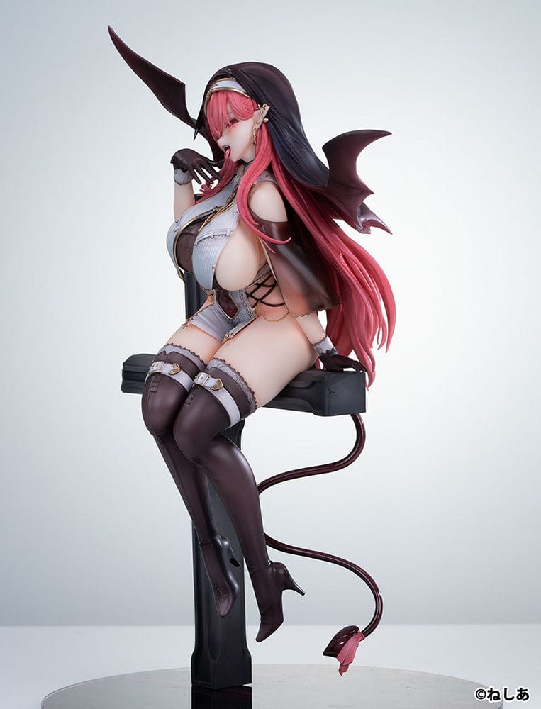 Neshia Illustration Succuba Sister no Onee-san 1/6 Scale Figure with pink hair, demon wings, gothic cross base, and intricate outfit design