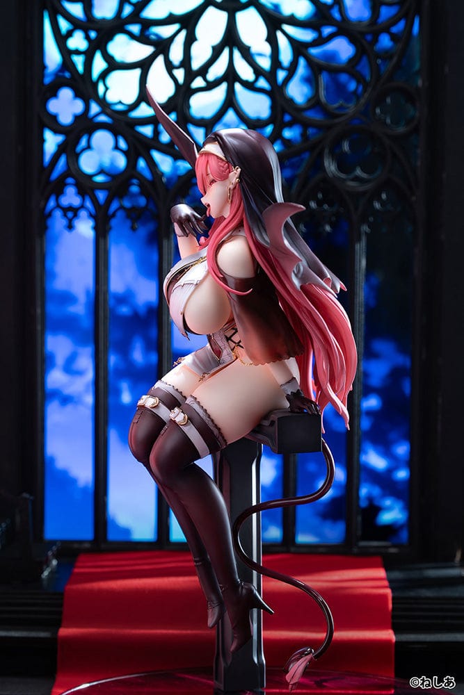 Neshia Illustration Succuba Sister no Onee-san 1/6 Scale Figure with pink hair, demon wings, gothic cross base, and intricate outfit design