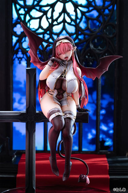 Neshia Illustration Succuba Sister no Onee-san 1/6 Scale Figure with pink hair, demon wings, gothic cross base, and intricate outfit design