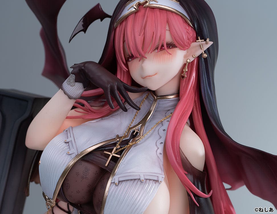 Neshia Illustration Succuba Sister no Onee-san 1/6 Scale Figure with pink hair, demon wings, gothic cross base, and intricate outfit design