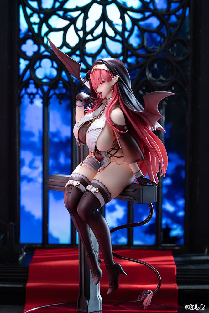 Neshia Illustration Succuba Sister no Onee-san 1/6 Scale Figure with pink hair, demon wings, gothic cross base, and intricate outfit design