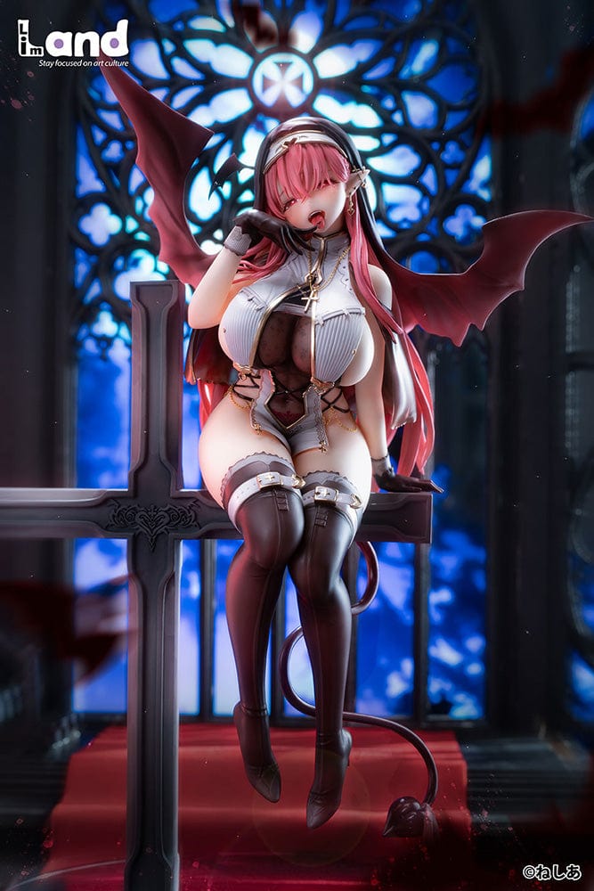 Neshia Illustration Succuba Sister no Onee-san 1/6 Scale Figure with pink hair, demon wings, gothic cross base, and intricate outfit design