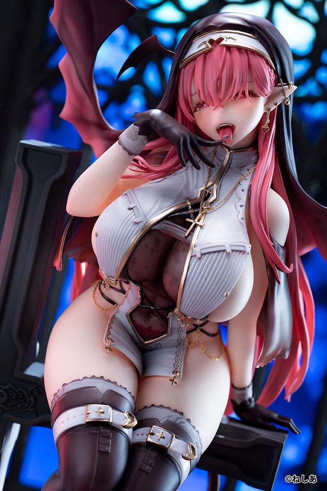 Neshia Illustration Succuba Sister no Onee-san 1/6 Scale Figure with pink hair, demon wings, gothic cross base, and intricate outfit design