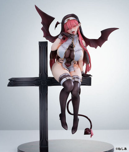 Neshia Illustration Succuba Sister no Onee-san 1/6 Scale Figure with pink hair, demon wings, gothic cross base, and intricate outfit design