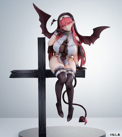 Neshia Illustration Succuba Sister no Onee-san 1/6 Scale Figure with pink hair, demon wings, gothic cross base, and intricate outfit design