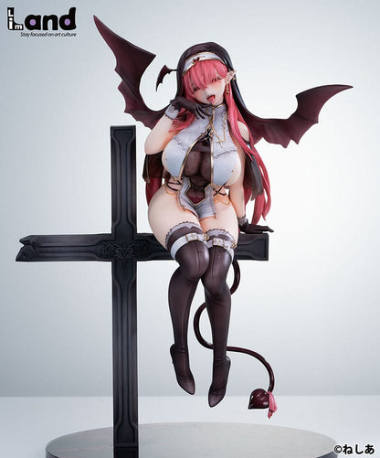 Neshia Illustration Succuba Sister no Onee-san 1/6 Scale Figure with pink hair, demon wings, gothic cross base, and intricate outfit design