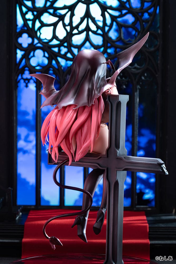 Neshia Illustration Succuba Sister no Onee-san 1/6 Scale Figure with pink hair, demon wings, gothic cross base, and intricate outfit design