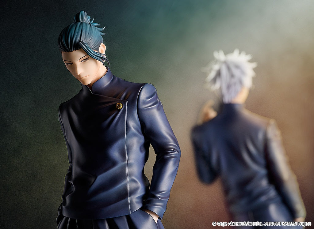 Alt text: Jujutsu Kaisen Suguru Geto (Tokyo Jujutsu High School Ver.) 1/7 Scale Figure featuring tied hair, intense gaze, and traditional uniform, perfect for fans and collectors.