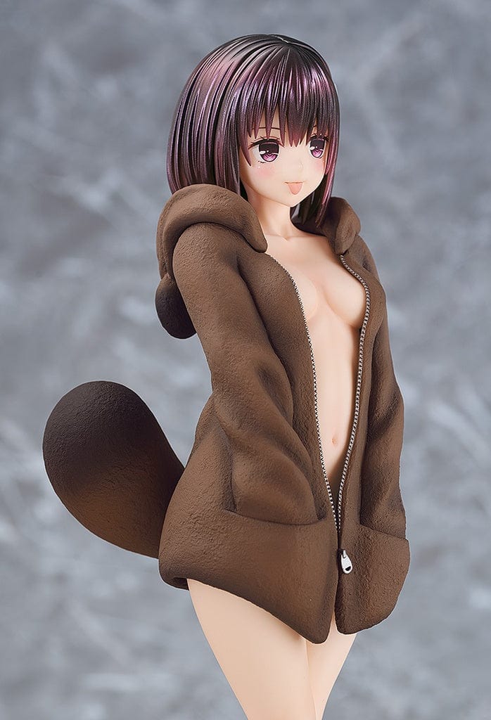 Ayakashi Triangle Suzu Kanade 1/7 Scale Figure, adorned in a cozy brown bear hoodie with character's gentle expression and soft features, standing with a subtle grace, evoking a sense of playfulness and enchantment.