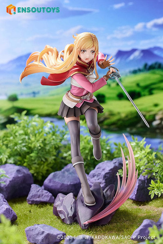 Asuna 1/7 Scale Figure from Sword Art Online Progressive: Scherzo of Deep Night, in an action pose with her rapier and a rocky base with an energy effect