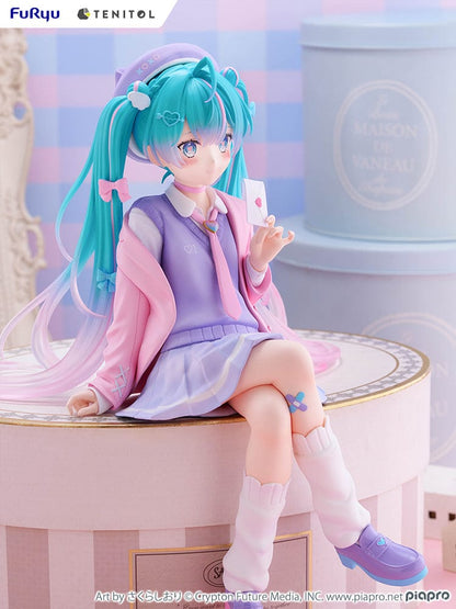 Vocaloid Tenitol Hatsune Miku (Love Blazer) Big Noodle Stopper Figure in pastel-themed blazer outfit, seated with lavender and pink accents, holding a love letter.