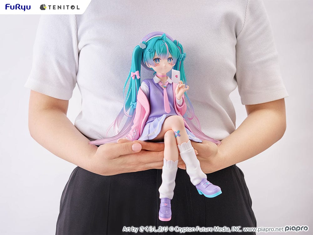 Vocaloid Tenitol Hatsune Miku (Love Blazer) Big Noodle Stopper Figure in pastel-themed blazer outfit, seated with lavender and pink accents, holding a love letter.