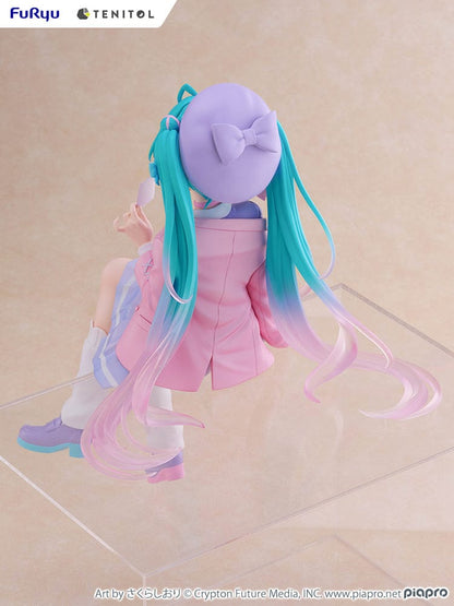 Vocaloid Tenitol Hatsune Miku (Love Blazer) Big Noodle Stopper Figure in pastel-themed blazer outfit, seated with lavender and pink accents, holding a love letter.