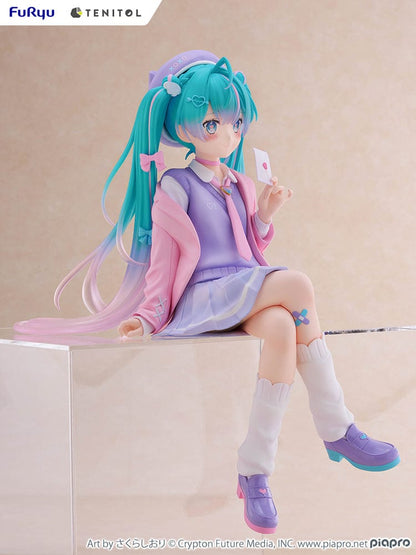 Vocaloid Tenitol Hatsune Miku (Love Blazer) Big Noodle Stopper Figure in pastel-themed blazer outfit, seated with lavender and pink accents, holding a love letter.