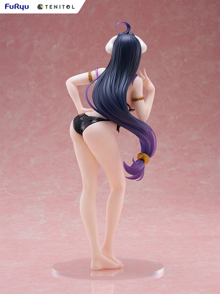 Overlord Tenitol Tall Albedo Figure featuring Albedo in a black swimsuit with dark purple hair, horns, and gold accessories.