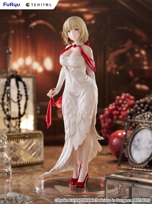 Falin (Dress Style Ver.) figure from Delicious in Dungeon by Tenitol Tall, featuring a white feathered gown, red heels, and serene expression.

