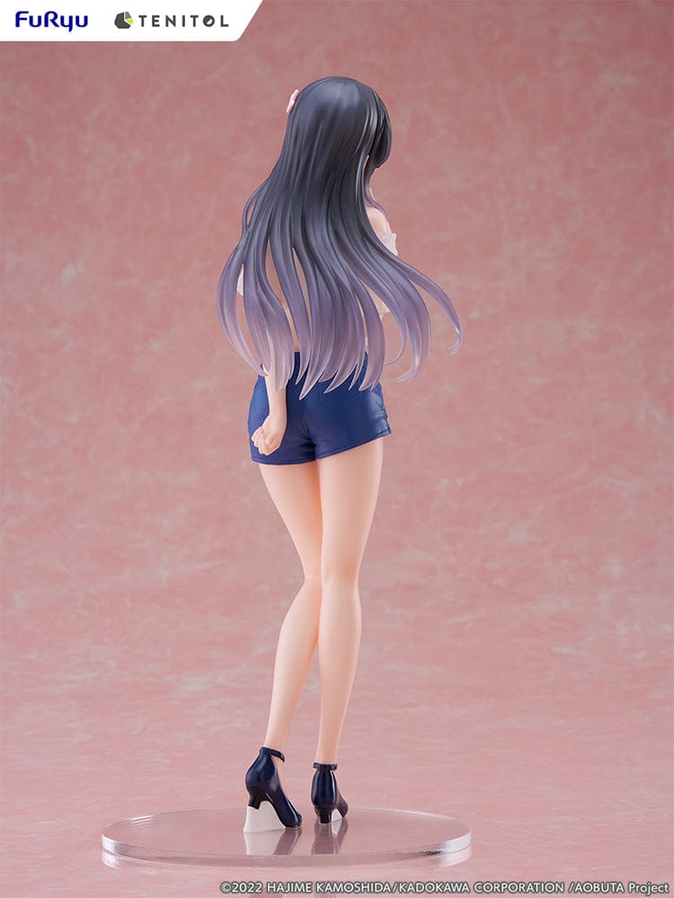  Rascal Does Not Dream of Bunny Girl Senpai Tenitol Tall Mai Sakurajima Figure in white off-shoulder top and blue shorts with long flowing hair.