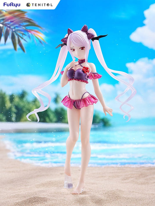 Overlord Tentiol Tall Shalltear Figure featuring Shalltear Bloodfallen in a dark red swimsuit, with long twin tails and bat-wing hair accessories.