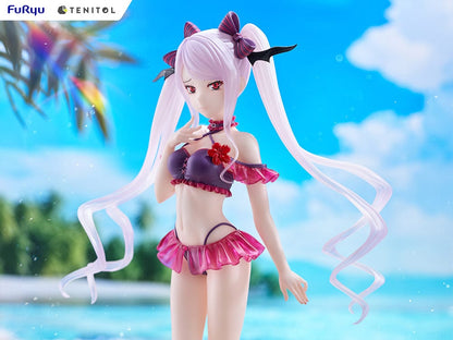 Overlord Tentiol Tall Shalltear Figure featuring Shalltear Bloodfallen in a dark red swimsuit, with long twin tails and bat-wing hair accessories.