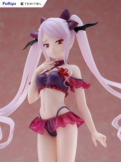 Overlord Tentiol Tall Shalltear Figure featuring Shalltear Bloodfallen in a dark red swimsuit, with long twin tails and bat-wing hair accessories.