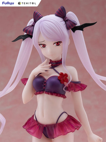 Overlord Tentiol Tall Shalltear Figure featuring Shalltear Bloodfallen in a dark red swimsuit, with long twin tails and bat-wing hair accessories.